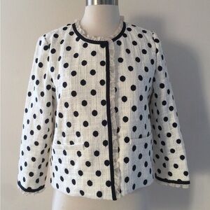 J. Crew Black and White Polka Dot Blazer with 3/4 Sleeves and pencil skirt suit